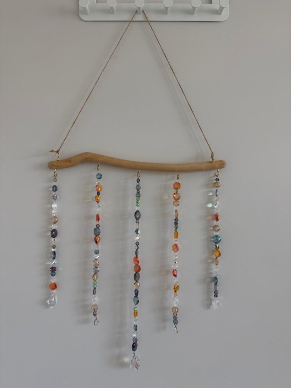 Handmade Rainbow Crystal Suncatcher Wall Hanging Natural Wood Multicolor Beaded